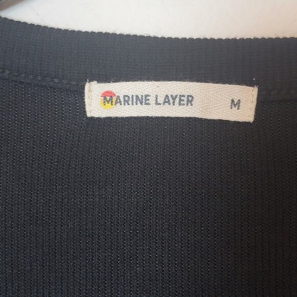 Marine Layer Lexi Button Front Ribbed Black Short Sleeve V-Neck Top Shirt Medium - Picture 10 of 11